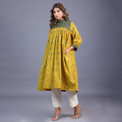 Cotton Kurta For Women | Collared Neck | Comfort Fit | Mustard