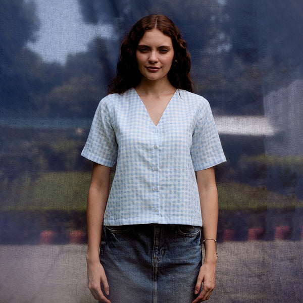 Organic Cotton Top for Women | Gingham Check | Blue