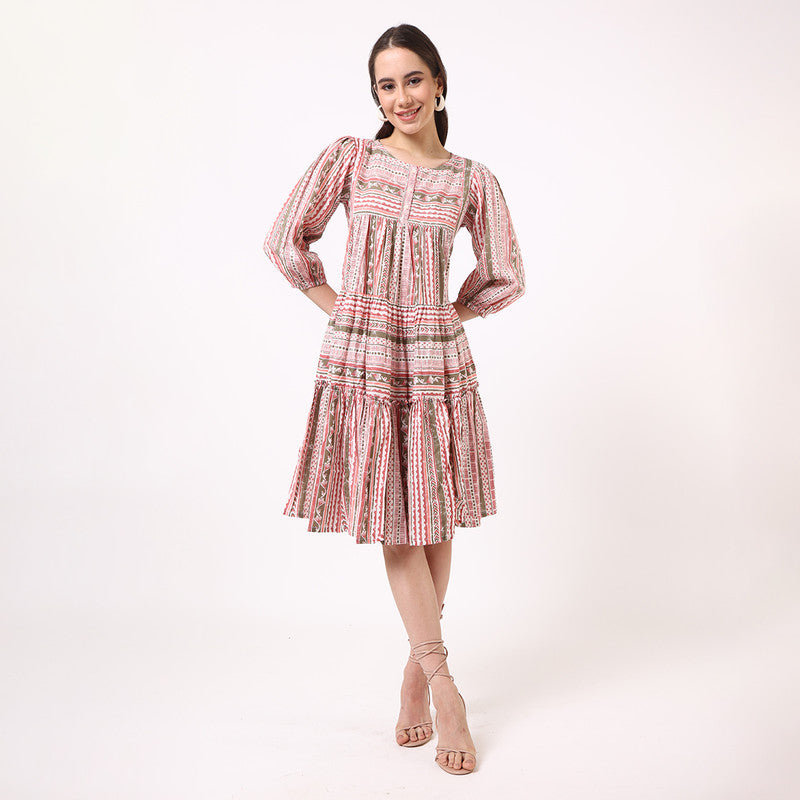Cotton A-Line Dress for Women | Printed | Multicolour