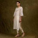 Chanderi Silk Kurta Set with Slip | Hand Embroidered | Off-White