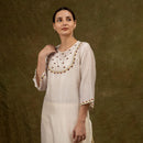 Chanderi Silk Kurta Set with Slip | Hand Embroidered | Off-White