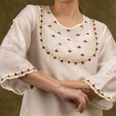 Chanderi Silk Kurta Set with Slip | Hand Embroidered | Off-White