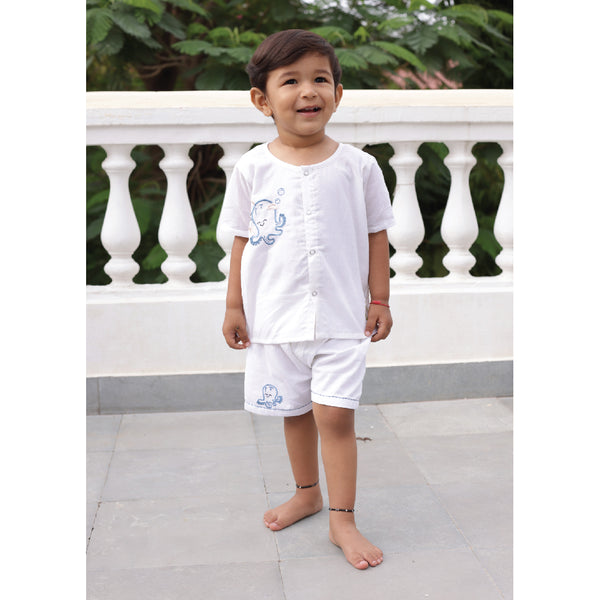 Cotton Shorts Set for Kids | Baby Jabla Set | White