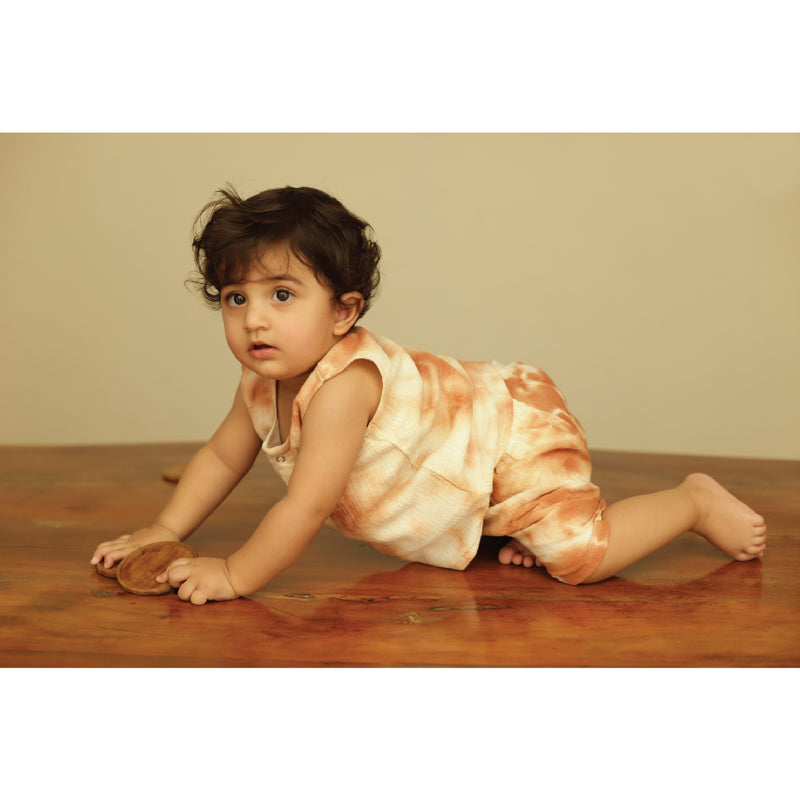 Muslin Jabla and Shorts Set for Kids | Tie-Dye | Rust Brown