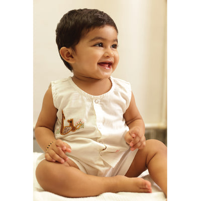 Cotton Jabla and Shorts Set for Kids | White