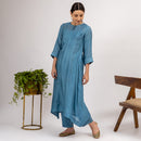 Maheshwari Silk Kurta with Slip | Asymmetric | Blue-Grey Shade