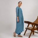 Maheshwari Silk Kurta with Slip | Asymmetric | Blue-Grey Shade