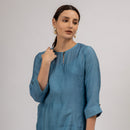 Maheshwari Silk Kurta with Slip | Asymmetric | Blue-Grey Shade