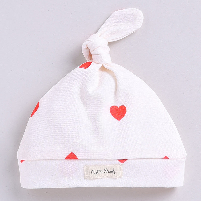 Cotton Baby Beanie Cap | White & Red