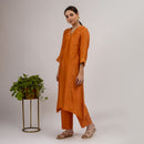 Chanderi Silk Kurta Set with Slip | Rust