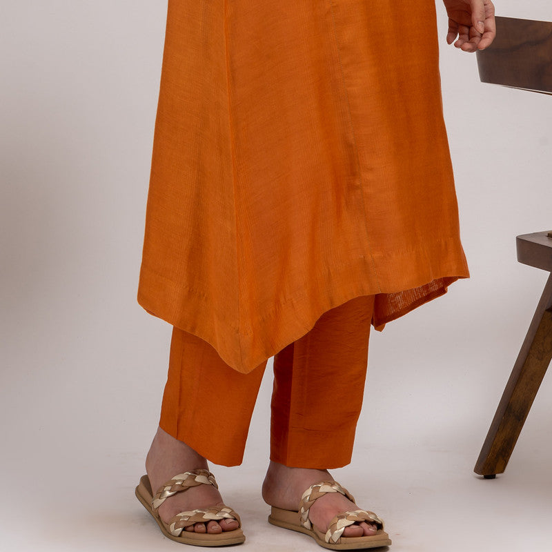 Maheshwari Silk Kurta with Slip | Asymmetric | Rust