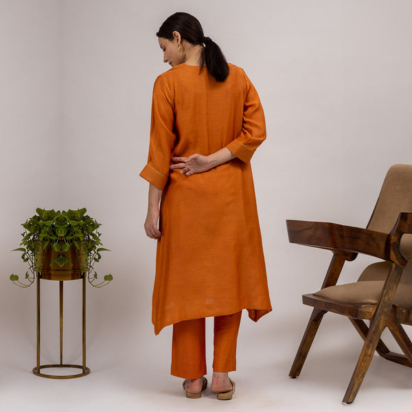 Maheshwari Silk Kurta with Slip | Asymmetric | Rust