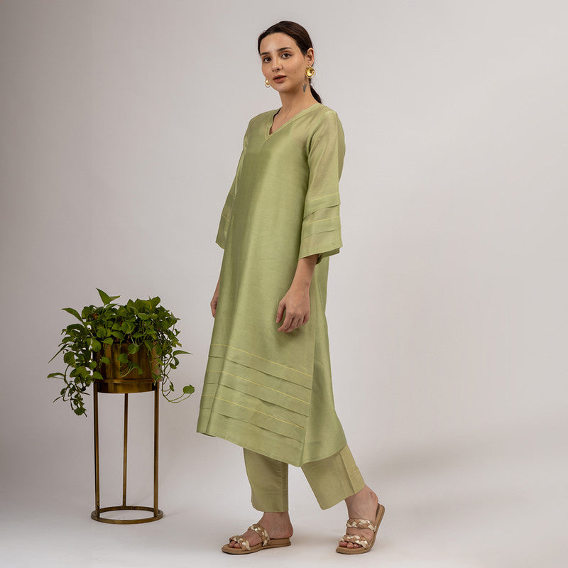 Chanderi Silk Kurta with Slip | Green