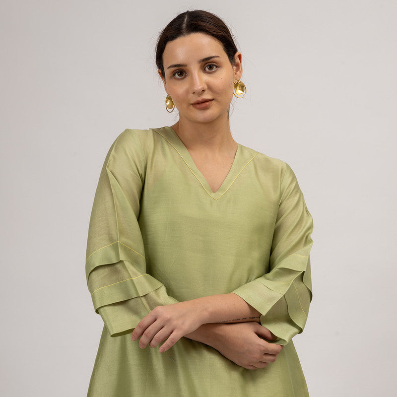 Chanderi Silk Kurta with Slip | Green