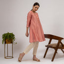 Chanderi Silk Kurta with Slip | Hand Embroidered | Pink