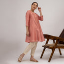 Chanderi Cotton Kurta Set with Slip | Hand Embroidered | Pink