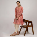 Chanderi Silk Kurta with Slip | Hand Embroidered | Pink