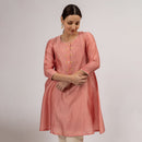 Chanderi Silk Kurta with Slip | Hand Embroidered | Pink