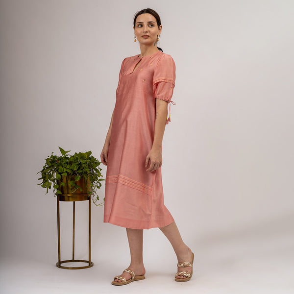 Chanderi Silk Kurta with Slip | Embroidered | Pink