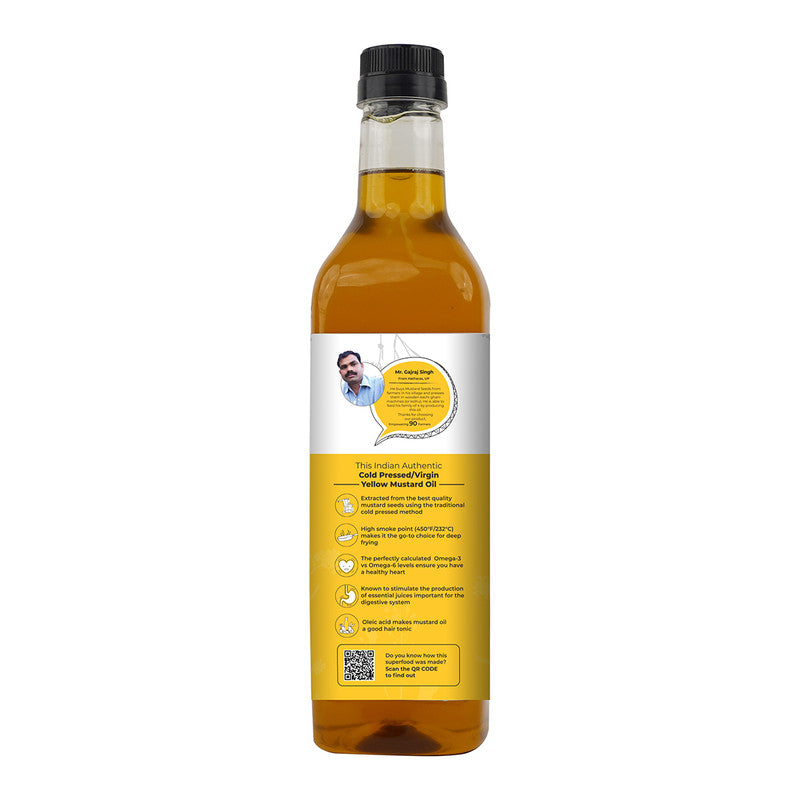 Yellow Mustard Oil | Kacchi Ghani | Sarso Tel | Wood Pressed | 1 L