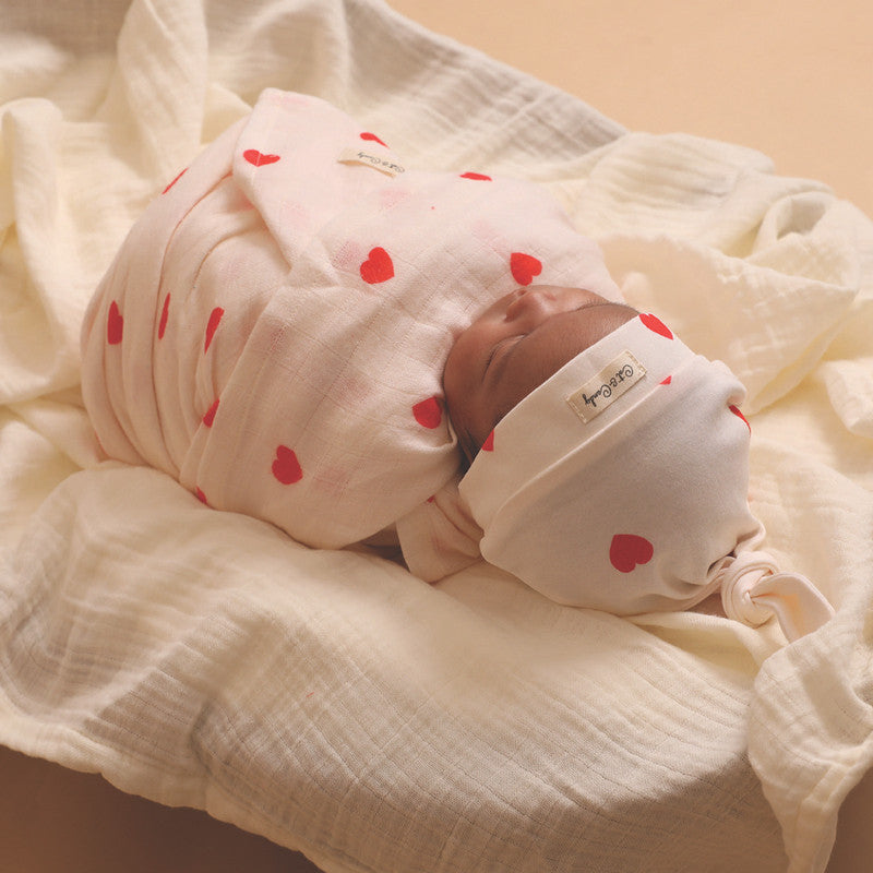 Cotton Baby Beanie Cap | White & Red