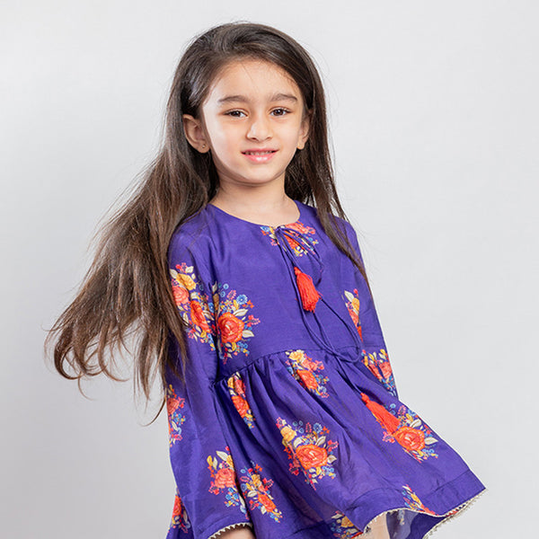 Cotton Kurta Set With Dhoti | Girls | Purple