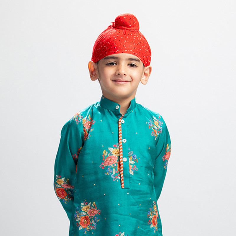 Cotton Kurta Set For Boys | Printed | Green