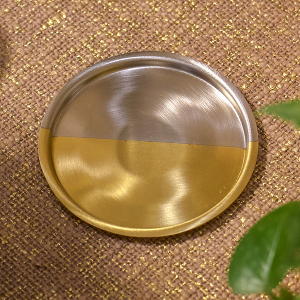 Dual Tone Brass Coasters | Gold & Steel Matt | Set of 4