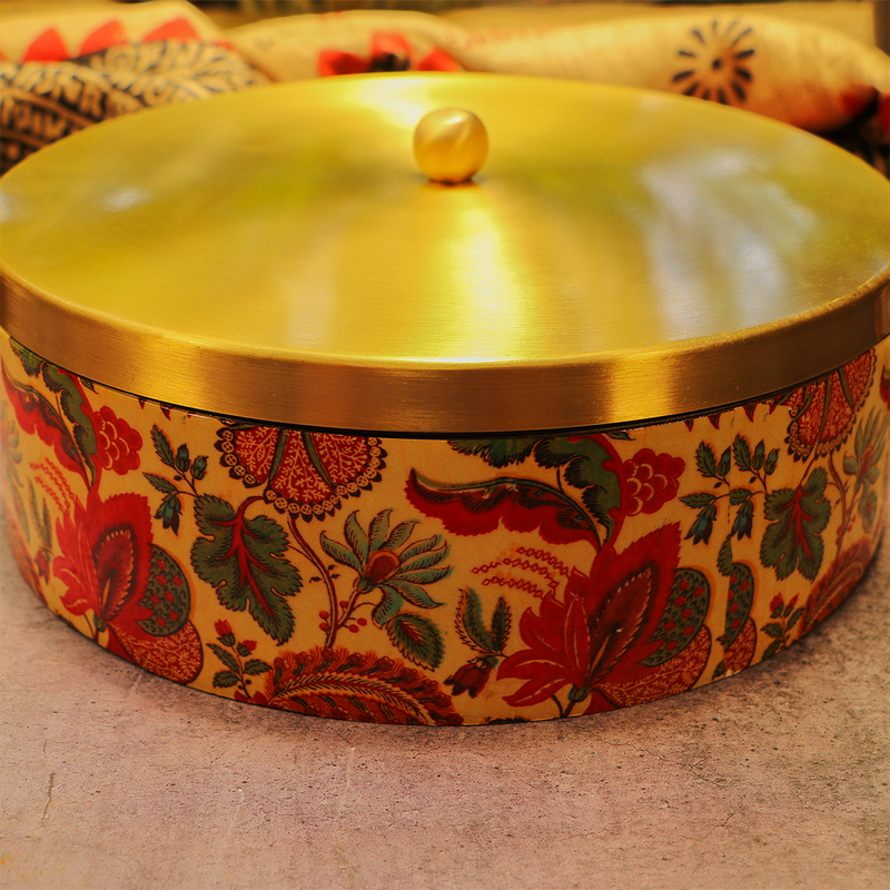 Brass Chapati Box | with Tongs | 9 Inches | Roti Box.