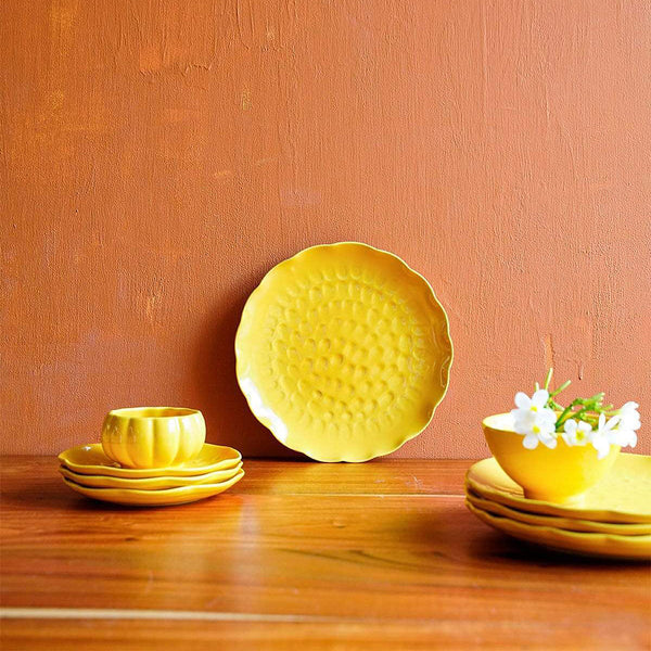 Ceramic Plates | Quarter Size | Soft Yellow | Dia 7 IN| Set of 2