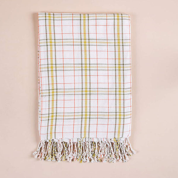 Cotton Sofa Throw Blanket | Checkered | Lime Yellow|56 x 70 IN