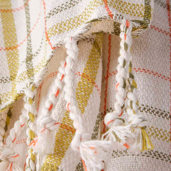 Cotton Sofa Throw Blanket | Checkered | Lime Yellow|56 x 70 IN