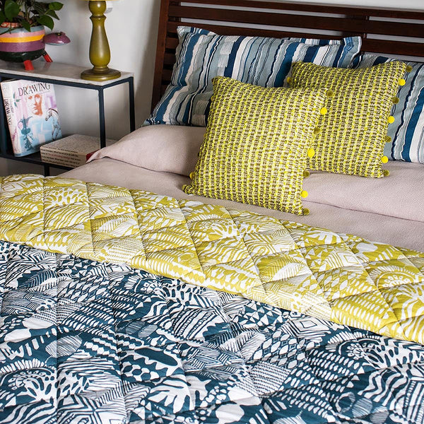 Patchwork Double Quilt| Lime/Blue | 90 x 108 In
