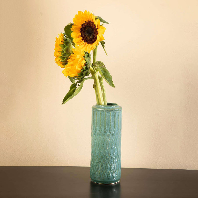 Ceramic Vase | Round Shape | Jade Blue | 4 x 10 IN