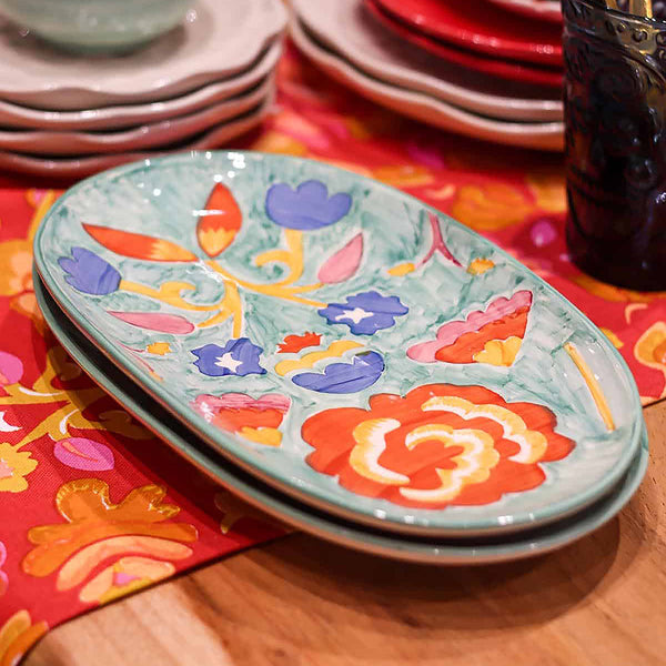Ceramic Serving Platter | Oval Shape | Multicolour | 8 x 7 IN
