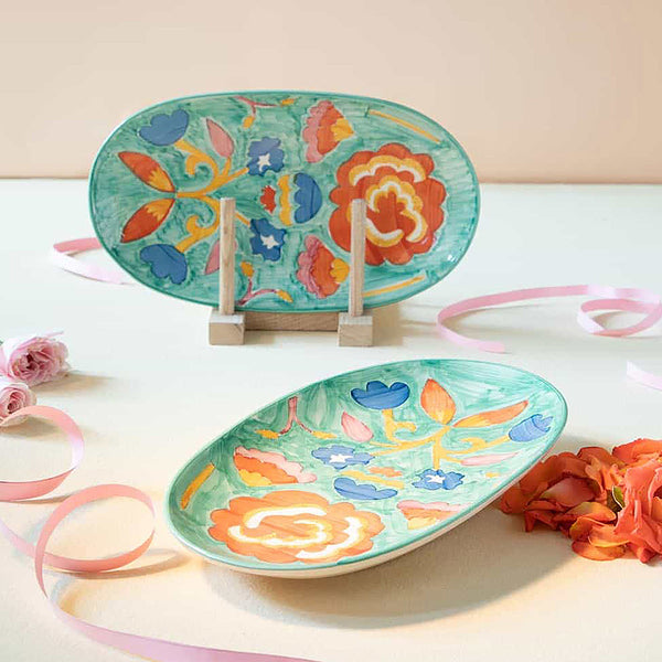 Ceramic Serving Platter | Oval Shape | Multicolour | 8 x 7 IN
