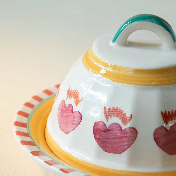 Ceramic Butter Dish | with Handle | Multicolour | 4.3 x 4.3 x 3 IN