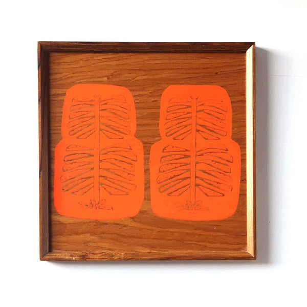 Wooden Serving Platter | Square Shape | Hot Orange & Brown | 10 x 10 IN
