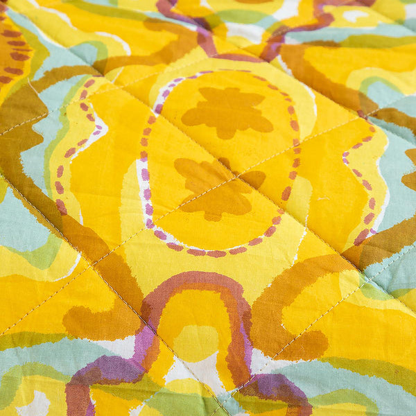 Mansara Double Quilt| Amber Yellow  | 90 x 108 In