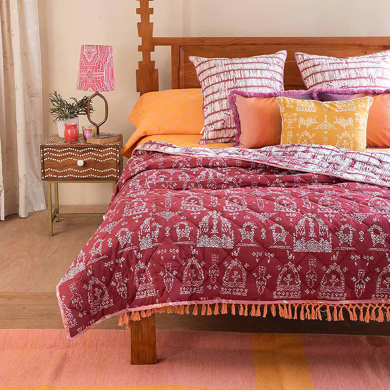 Cotton Double Quilt | Printed | Madder Red|90 x 108 IN