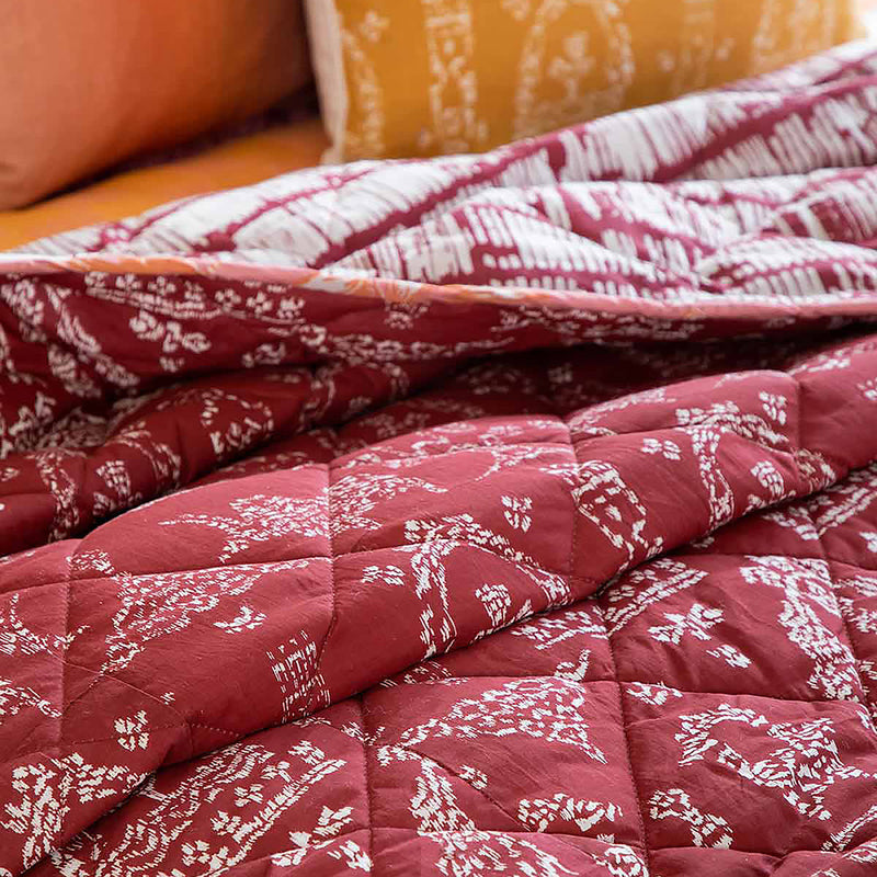 Cotton Double Quilt | Printed | Madder Red|90 x 108 IN