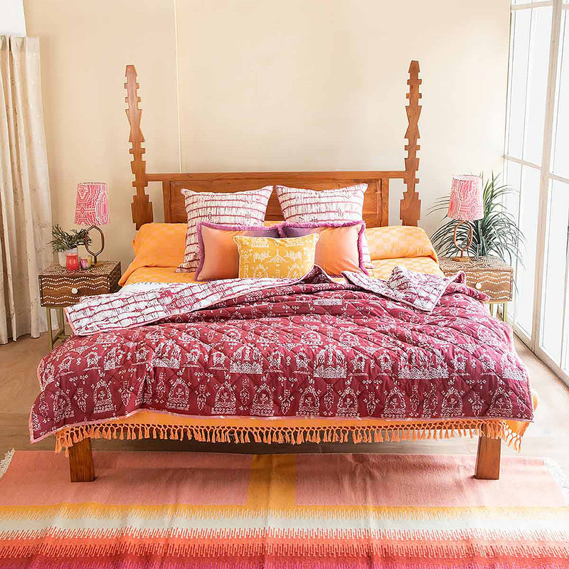 Cotton Double Quilt | Printed | Madder Red|90 x 108 IN