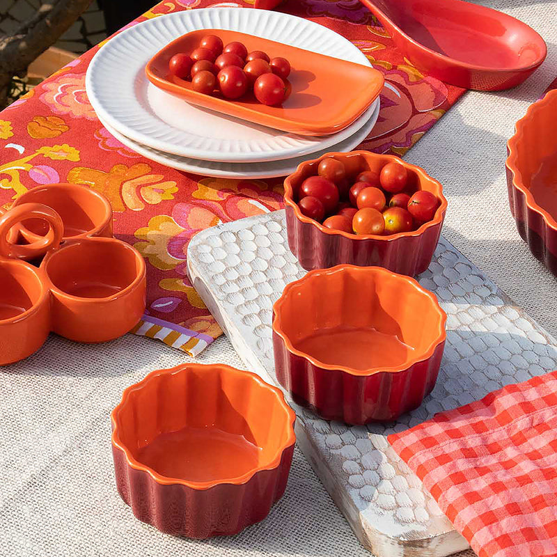 Ceramic Curry Bowls Set | Round Shape | Burgundy & Orange | 400 ml | Set of 4
