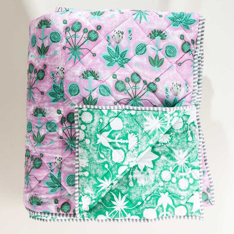 Cotton Sativa Quilt | Printed Design | Pink | 59 x 91 inch