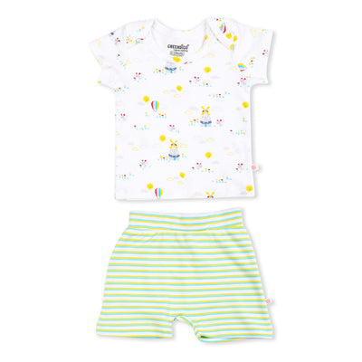 Organic Cotton Baby Clothes | T-Shirt and Shorts Set | Printed | White
