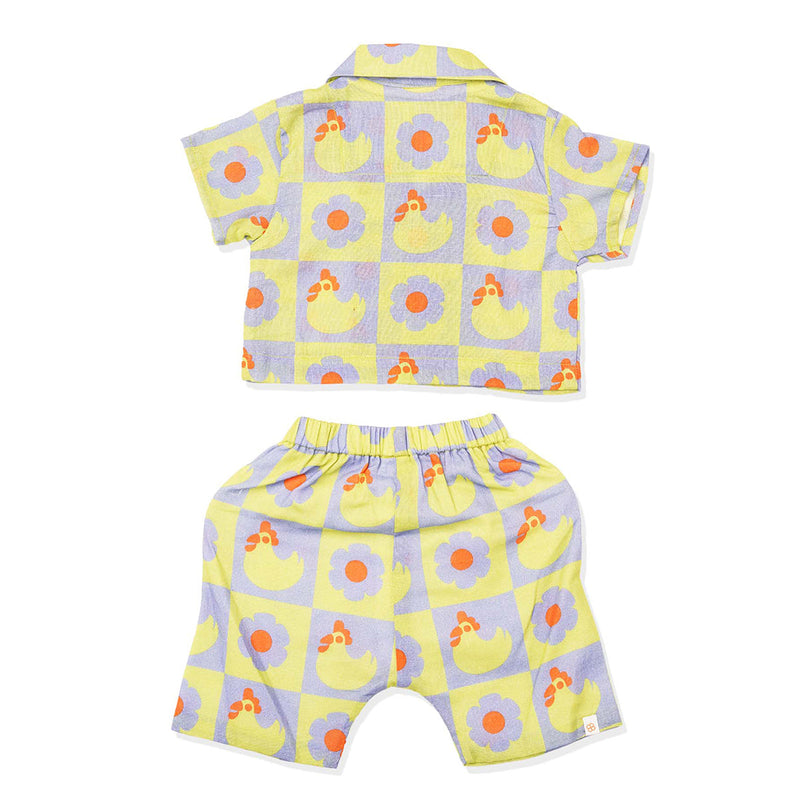 Shirt & Shorts Set for Baby Boy | Organic Cotton | Hen Print | Blue & Green