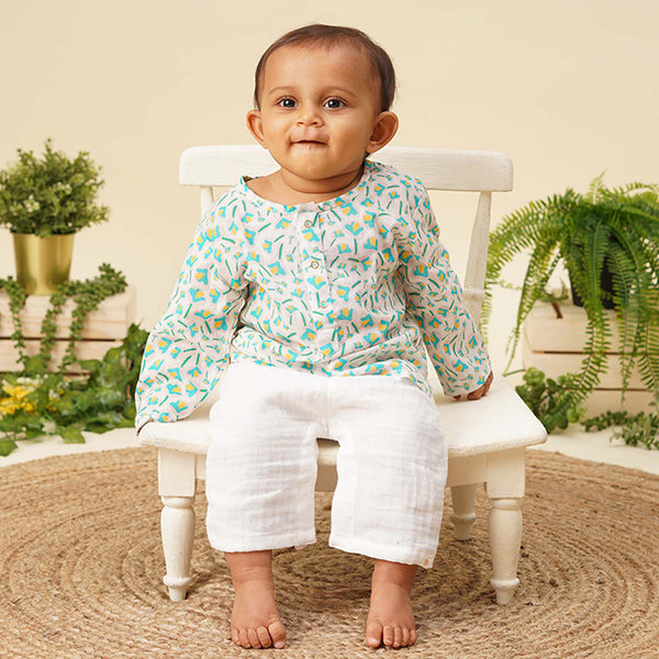 Organic Cotton Baby Boy Kurta Set | Printed | Multicolour