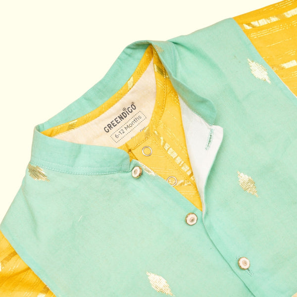 Cotton Kurta Bundi Set For Boy | Yellow & Green