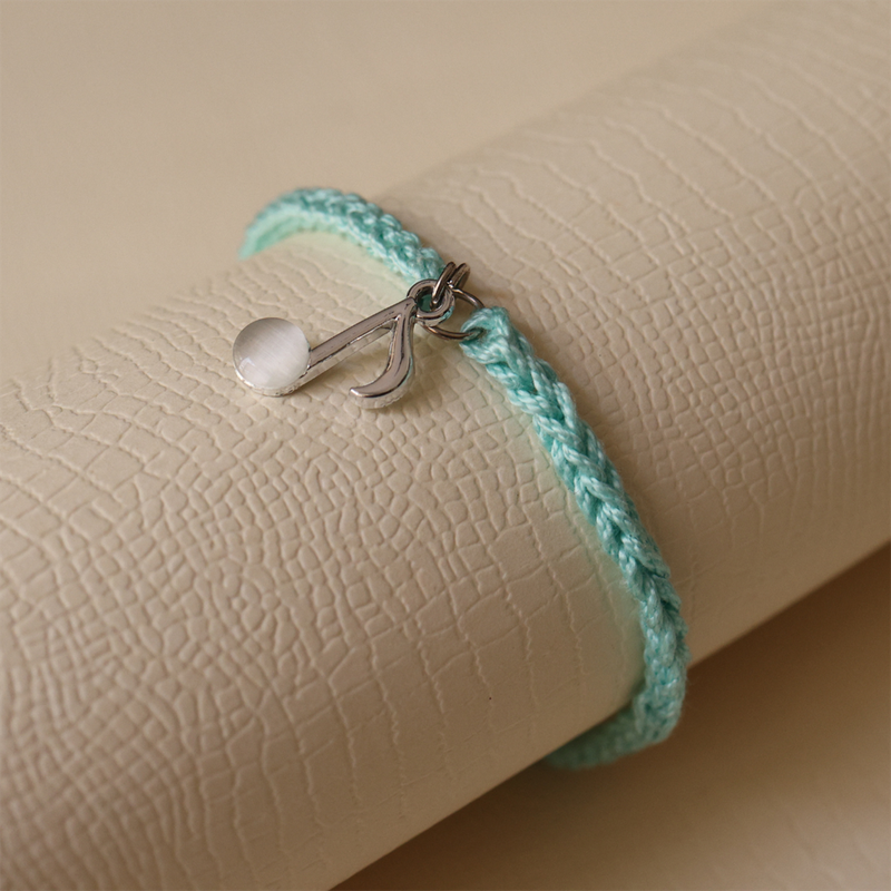 Minimal Crochet Bracelet for Women | Aqua | Metal & Thread
