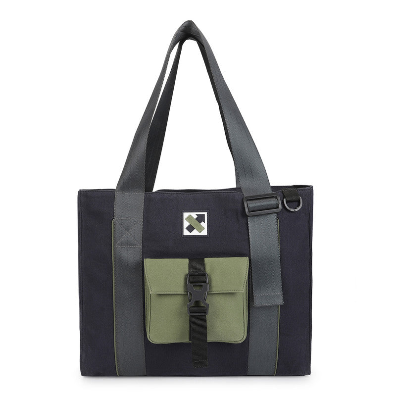 Cotton Tote Bag | Laptop Compartment | Navy & Olive